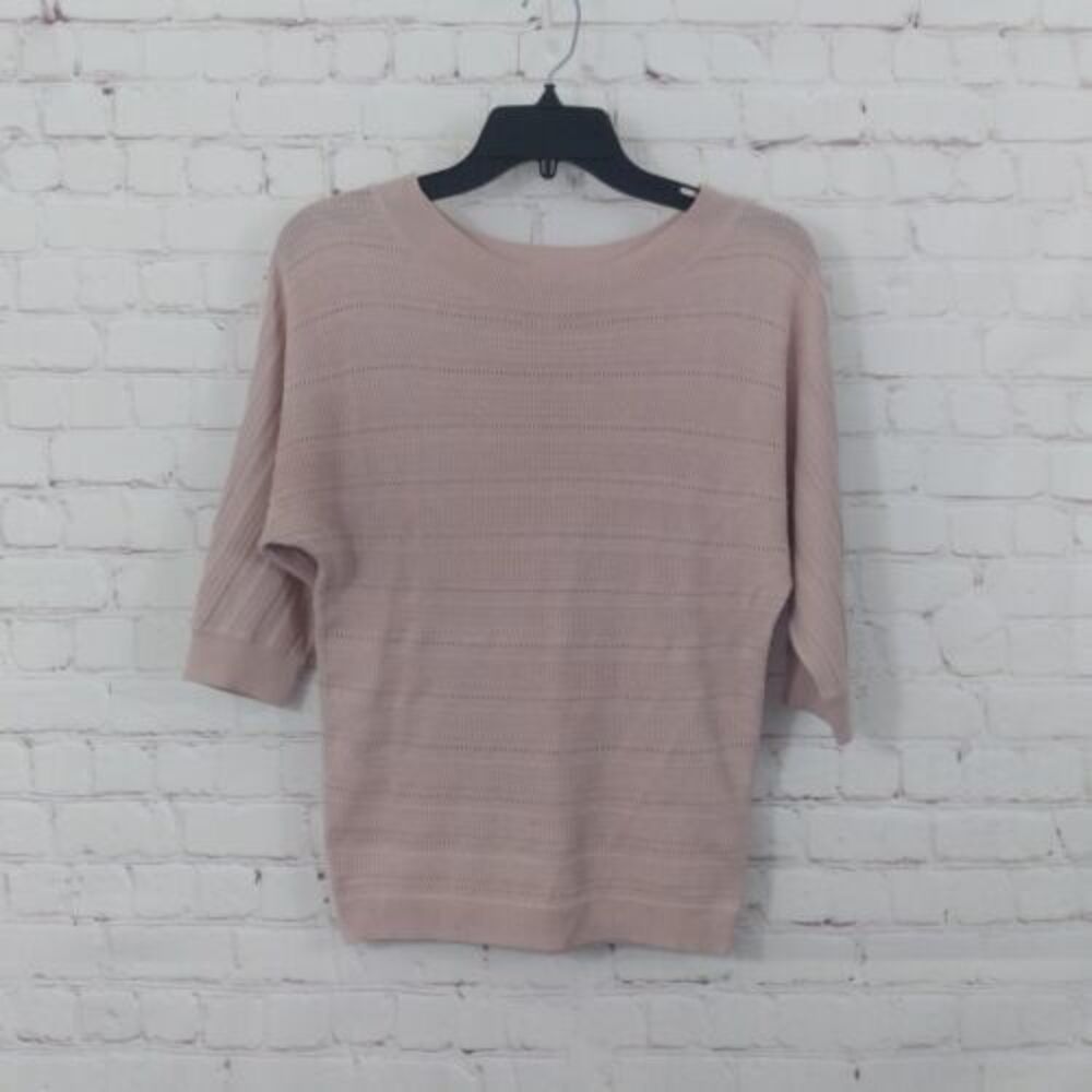 New York & Company Top Womens XS Pink 3/4 Sleeve Knit Crew Neck Classic